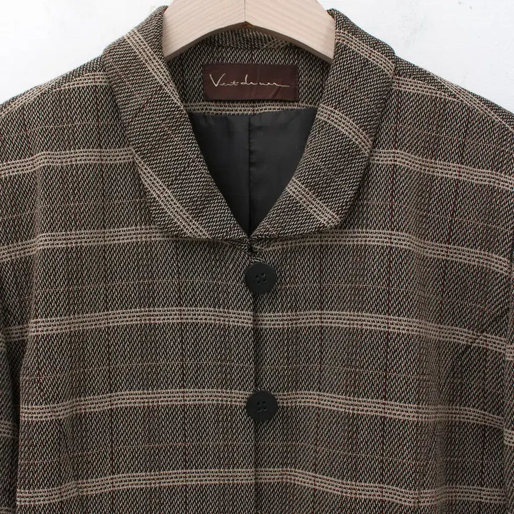 [BUNJANG] Vintage Brown Check Wool Single Jacket / 일본 빈티지 써머 울 브라운 체크 싱글 자켓