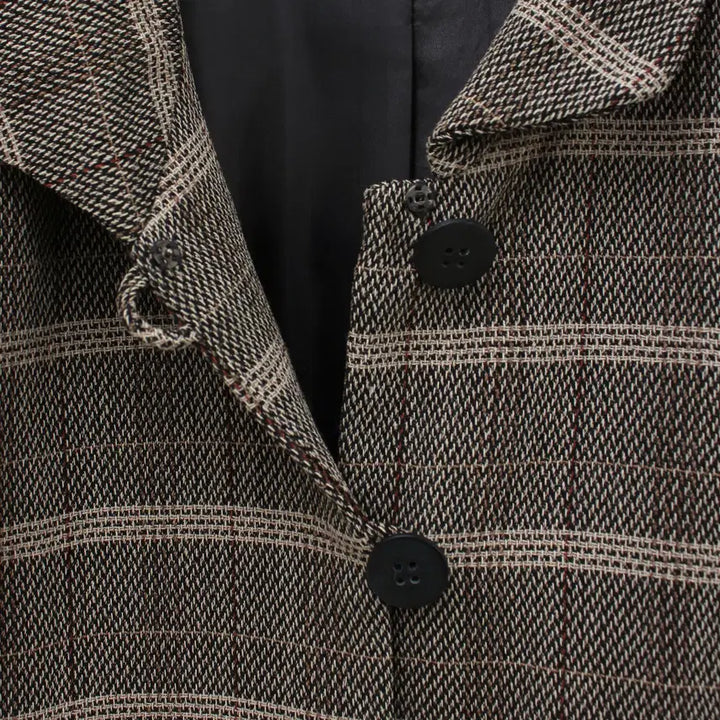 [BUNJANG] Vintage Brown Check Wool Single Jacket / 일본 빈티지 써머 울 브라운 체크 싱글 자켓