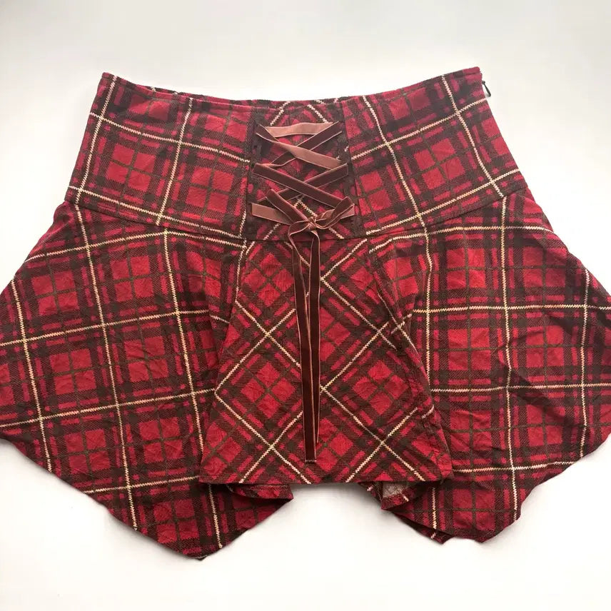 [BUNJANG] LIZLISA Red Check Corset Mini Skirt / 고전 리즈리사 레드 체크 코르셋 미니 스커트 아가일 큐롯 할로윈