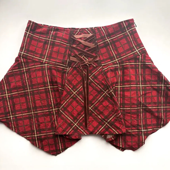 [BUNJANG] LIZLISA Red Check Corset Mini Skirt / 고전 리즈리사 레드 체크 코르셋 미니 스커트 아가일 큐롯 할로윈