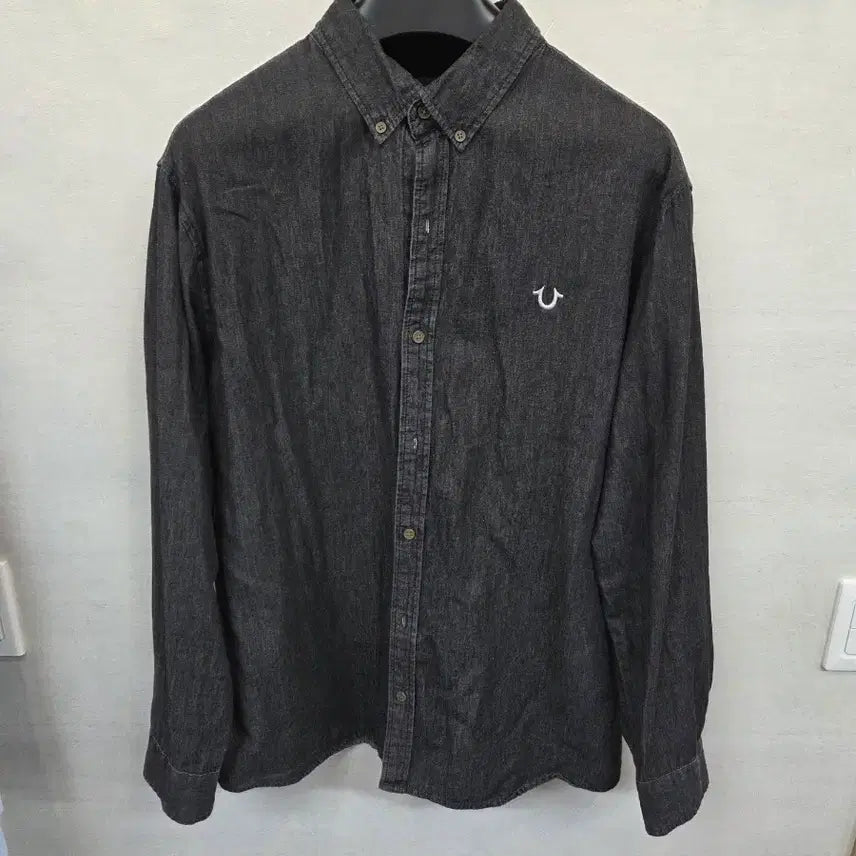 [BUNJANG] True Religion Small Embroidered Logo Grey Denim Shirt XL / 트루릴리전 스몰 자수로고 그레이 데님셔츠 긴팔 xl