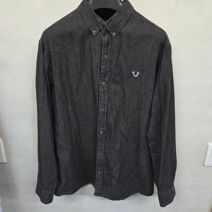 [BUNJANG] True Religion Small Embroidered Logo Grey Denim Shirt XL / 트루릴리전 스몰 자수로고 그레이 데님셔츠 긴팔 xl