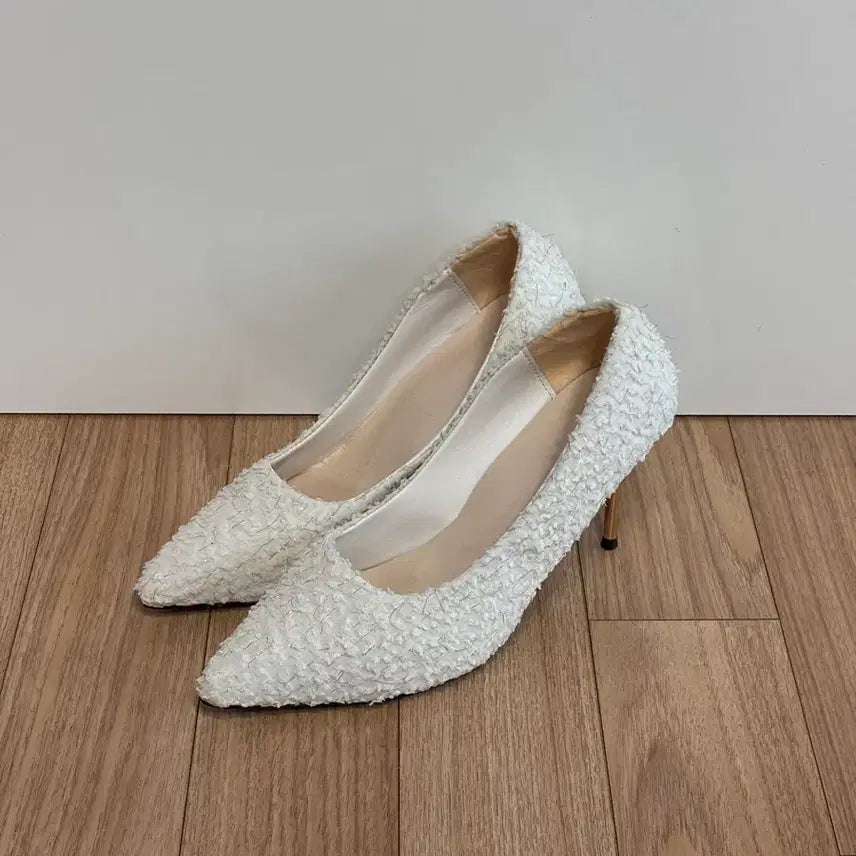 [BUNJANG] White Tweed Heels (250mm) / 화이트 트위드 힐 250
