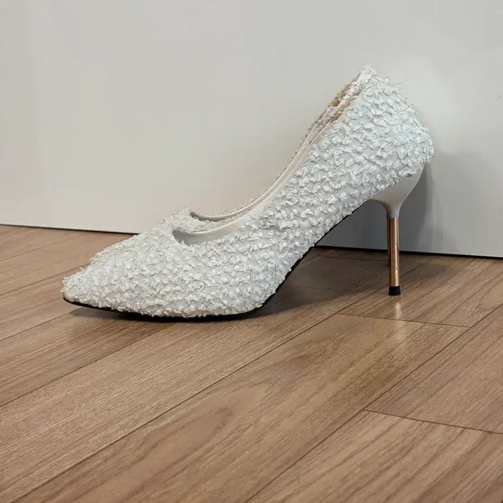 [BUNJANG] White Tweed Heels (250mm) / 화이트 트위드 힐 250