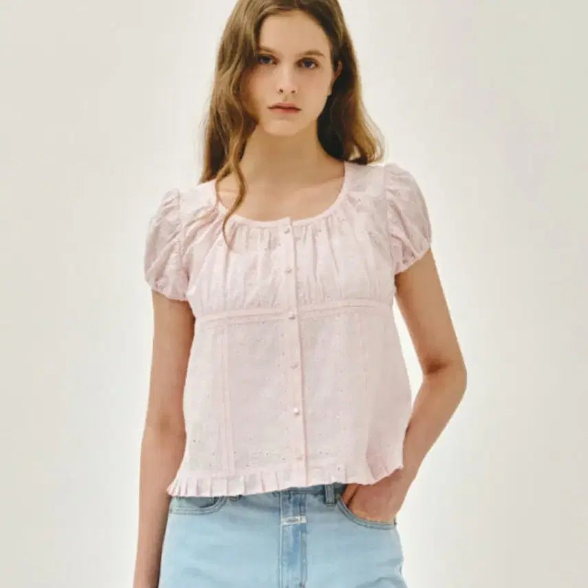 [BUNJANG] Marithe Francois Girbaud Lace Blouse Pink / 마리떼 레이스 블라우스 핑크