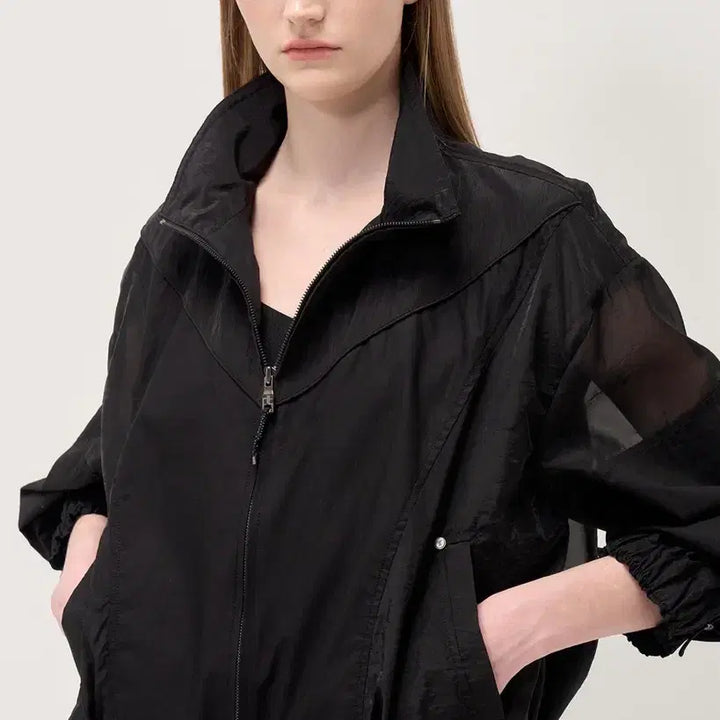 [BUNJANG] TIME Texture Block Drawstring Zip-Up Jumper Black / 25년타임 TIME 텍스처 블록 드로우스트링 집업 점퍼 블랙 새옷급