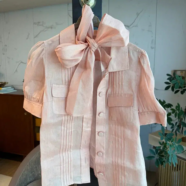 [BUNJANG] AvoAvo Silk Linen Blend Blouse Pink / 아보아보 실크 리넨 블라우스 핑크