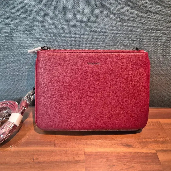[BUNJANG] Esquire Burgundy Leather Clutch Bag with Detachable Strap (New) / 에스콰이어 클러치백 + 스트랩 (새상품)