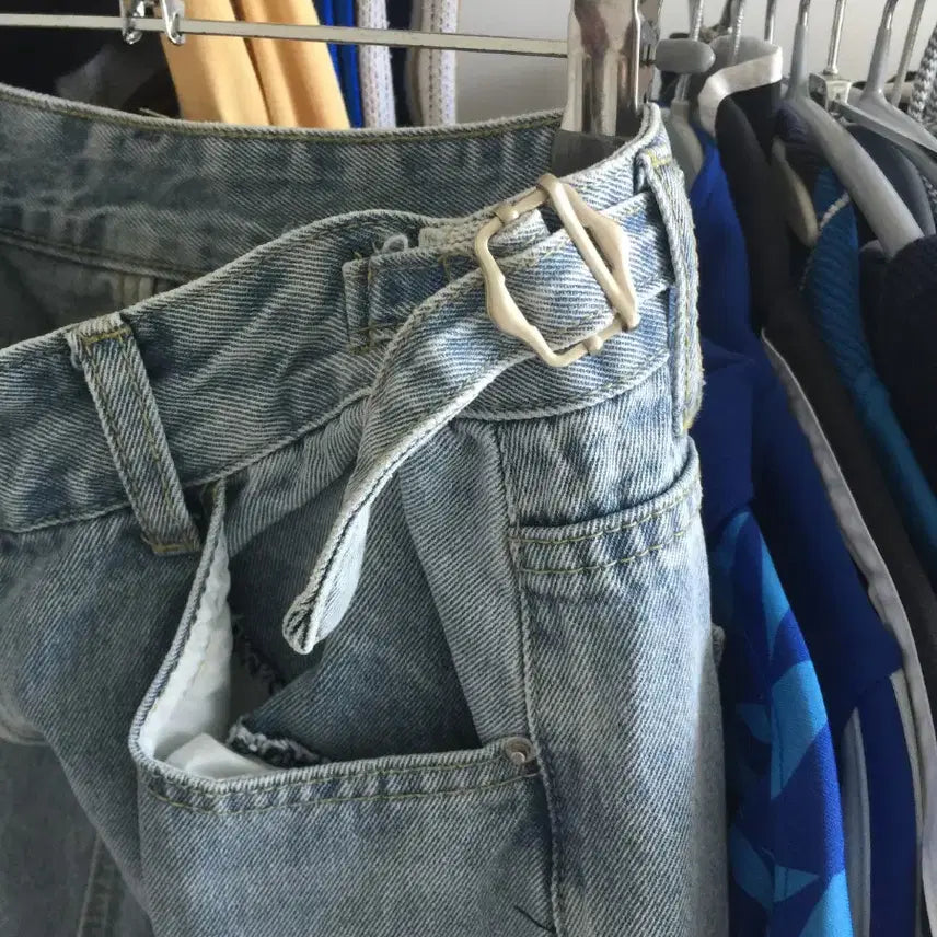 [BUNJANG] Vintage Washed Wide Denim Pants (Light Blue, M) / 빈티지 워싱 와이드 데님팬츠 M 연청