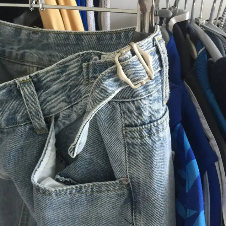 [BUNJANG] Vintage Washed Wide Denim Pants (Light Blue, M) / 빈티지 워싱 와이드 데님팬츠 M 연청