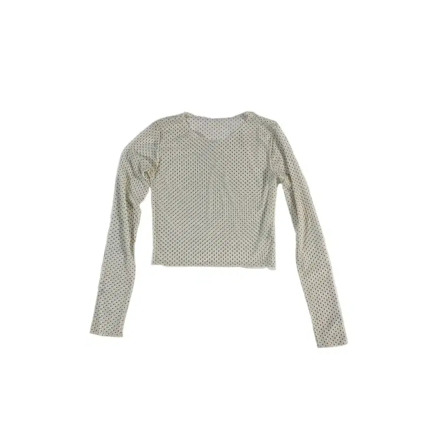 [BUNJANG] Vintage Feminine Long Sleeve Layering Top with Dot Sheer Detail / 도트 시스루 레이어드용 긴팔티 빈티지 페미닌