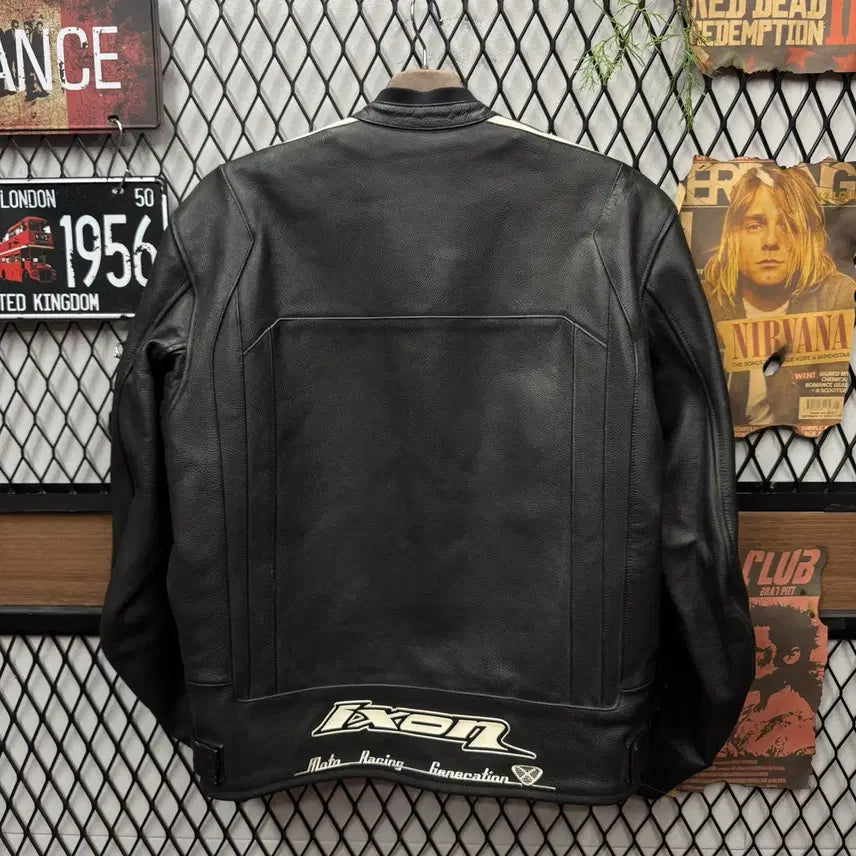 [BUNJANG] 00s Vintage Leather Riding Jacket with Big Front and Back Logo (Black) / 00s 빈티지 라이딩 가죽 자켓 전후면 빅로고 포인트 블랙