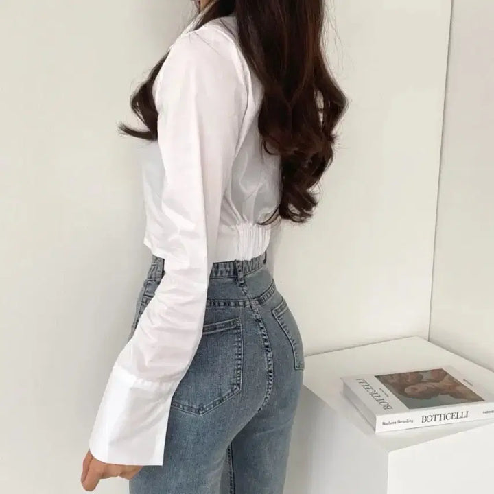[BUNJANG] Avery White Cropped Shirt / 에이블리 화이트 크롭 셔츠