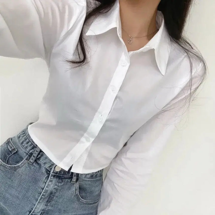 [BUNJANG] Avery White Cropped Shirt / 에이블리 화이트 크롭 셔츠