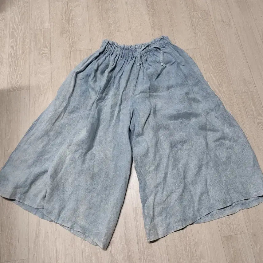 [BUNJANG] Handmade Linen Pants Indigo Dyed Wide Leg Pants / 핸드메이드 린넨 쪽 염색 와이드 팬츠
