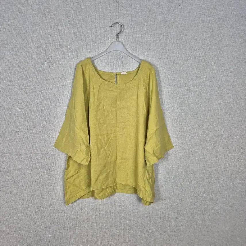 [BUNJANG] Plus Size Linen Blend Mustard Yellow Blouse / 