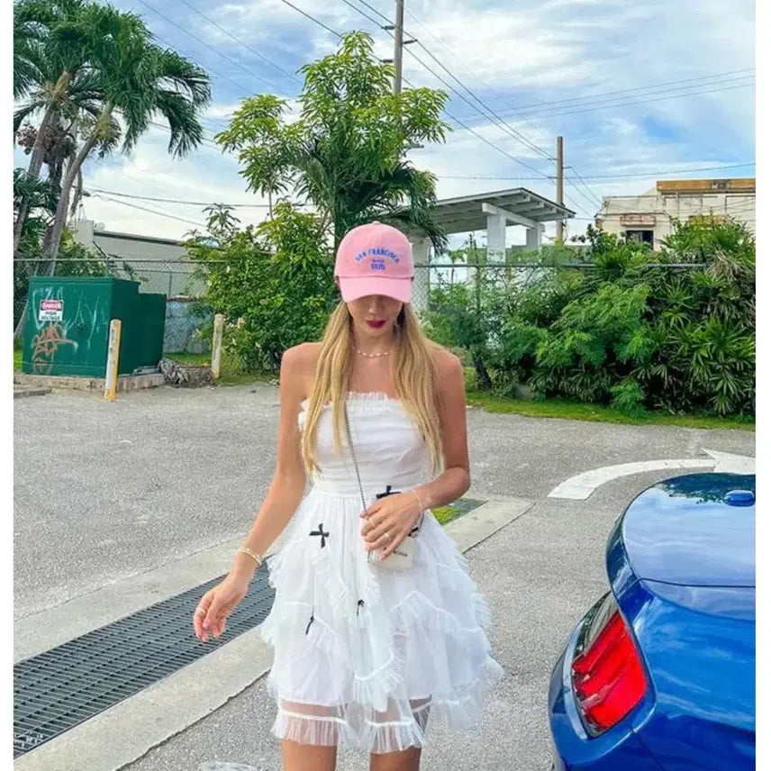 [BUNJANG] Ribbon Tiered Mini Dress / 리본 캉캉 탑드레스