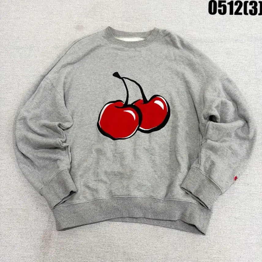 [BUNJANG] Cherry Embroidered Sweatshirt - Grey, Size 1 / 체리 자수 맨투맨 티셔츠 회색 1 0512