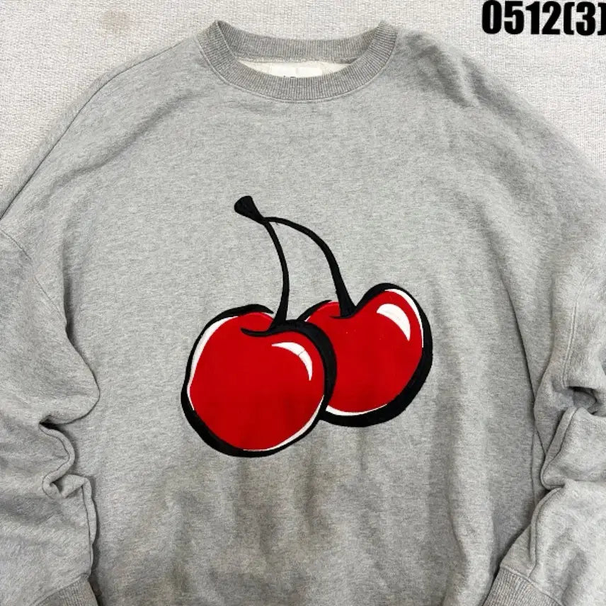 [BUNJANG] Cherry Embroidered Sweatshirt - Grey, Size 1 / 체리 자수 맨투맨 티셔츠 회색 1 0512