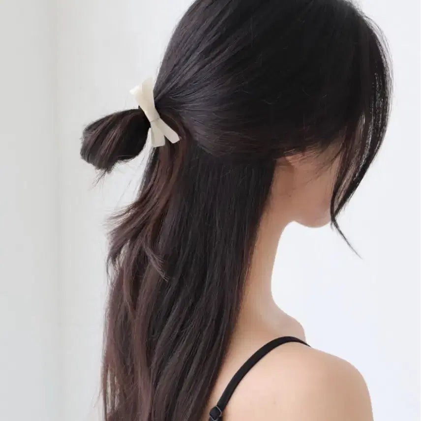 [BUNJANG] Mini Hair Ribbon Black Hair Ties (2pcs) / 미니 헤어 리본 블랙 머리끈 2p