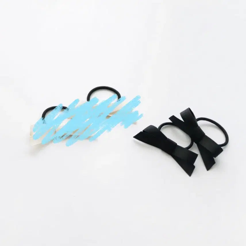[BUNJANG] Mini Hair Ribbon Black Hair Ties (2pcs) / 미니 헤어 리본 블랙 머리끈 2p