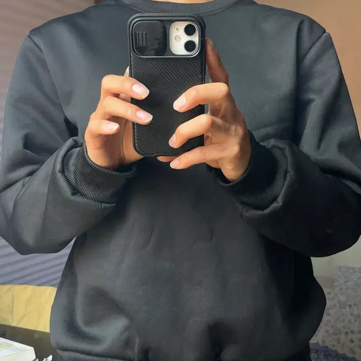 [BUNJANG] Fleece-Lined Black Sweatshirt / 털안감 블랙 맨투맨