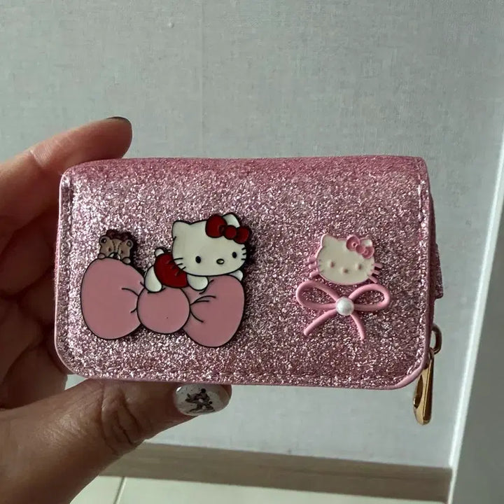 [BUNJANG] Hello Kitty Pink Glitter Car Key Wallet with Keychain / 헬로키티핑크 글리터 차키지갑 겸 키링 (새제품)