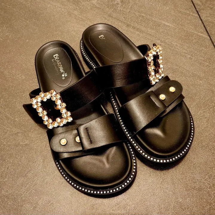 [BUNJANG] Bearpaw Black Cubic Embellished Sandals Slippers (235) / 베어파우 블랙 큐빅 장식 샌들 슬리퍼 235