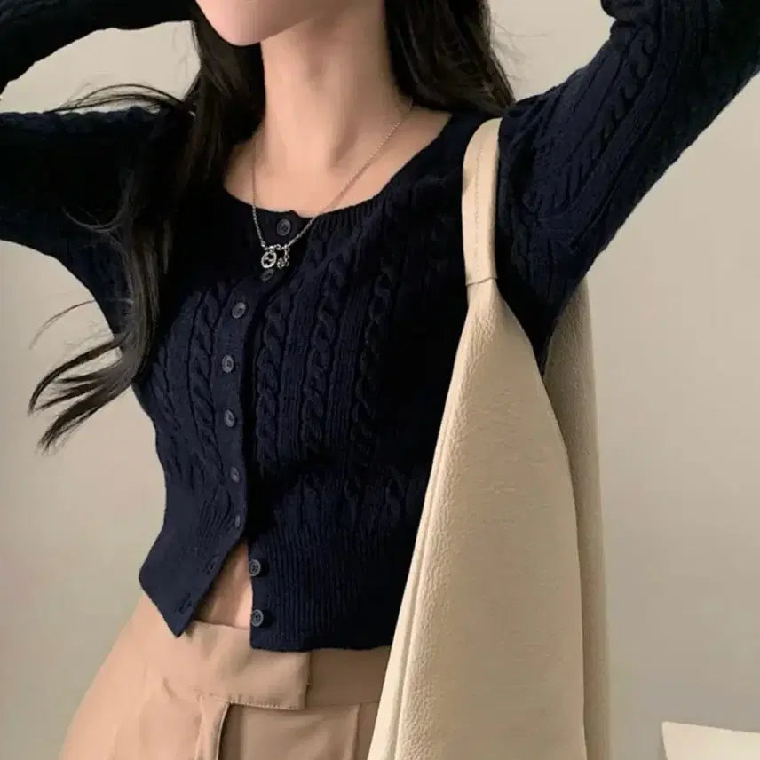[BUNJANG] Twist Knit Cardigan Black / 꽈배기 가디건 블랙