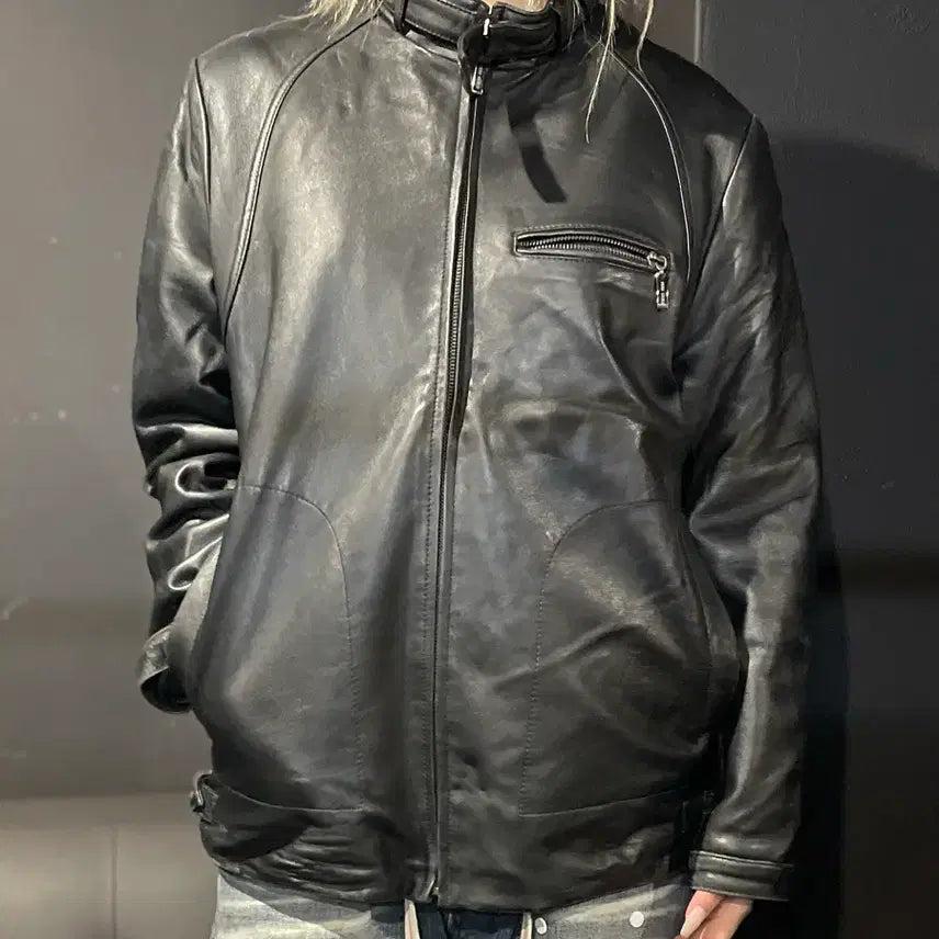 [BUNJANG] Black Lambskin Leather Rider Jacket / 램스킨 블랙 가죽 라이더 자켓