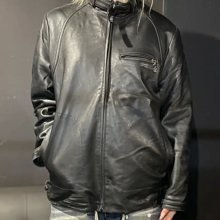 [BUNJANG] Black Lambskin Leather Rider Jacket / 램스킨 블랙 가죽 라이더 자켓