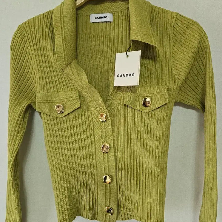 [BUNJANG] Sandro Gold Button Knit Cardigan Green / 산드로 골드버튼 니트 가디건 그린