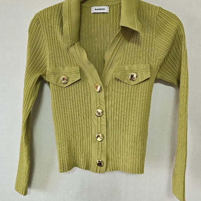 [BUNJANG] Sandro Gold Button Knit Cardigan Green / 산드로 골드버튼 니트 가디건 그린