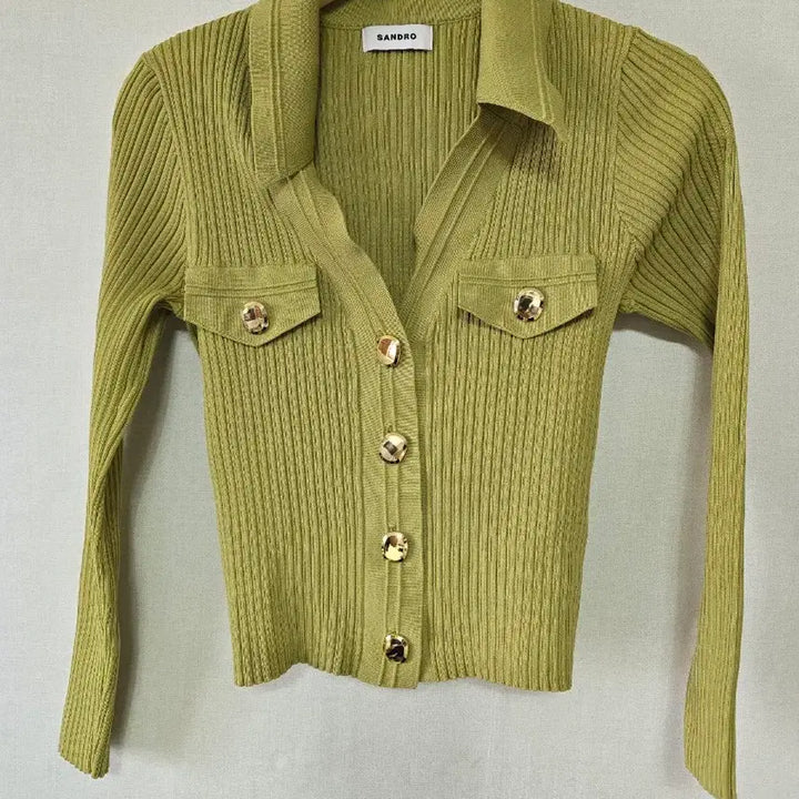 [BUNJANG] Sandro Gold Button Knit Cardigan Green / 산드로 골드버튼 니트 가디건 그린