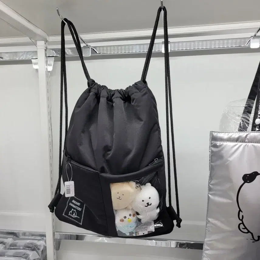 [BUNJANG] NapSac Monocrome Damgomi Black Bear Bag / 냅색 모노크롬 담곰이 블랙 농담곰