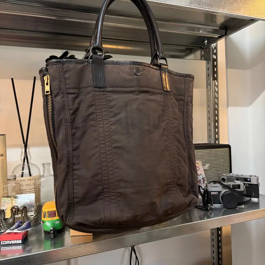 [BUNJANG] Porter Luggage Label Egyptian Cotton Waxed Cotton Expandable Tote Bag Shoulder Bag / 포터 러기지 라벨 이집트 코튼 왁스코튼 확장형 토트백 숄더백
