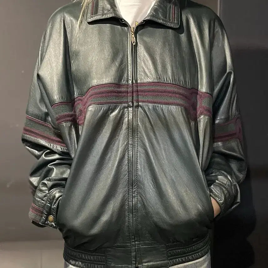 [BUNJANG] Toras Vintage Deep Green Leather Jacket / 토라스 빈티지 딥그린 레더 자켓