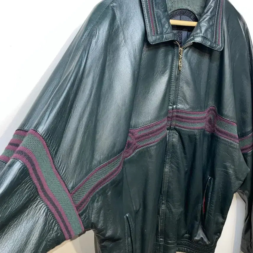 [BUNJANG] Toras Vintage Deep Green Leather Jacket / 토라스 빈티지 딥그린 레더 자켓