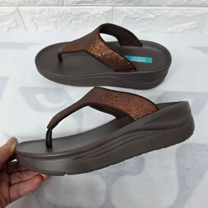 [BUNJANG] Fitflop Brown Glitter Flip-Flops Size 230 / 핏플랍 브라운 글리터 쪼리 230