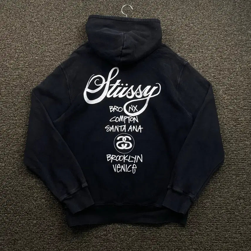 [BUNJANG] Stussy World Tour Black Hoodie / 스투시 월드투어 블랙 후드티