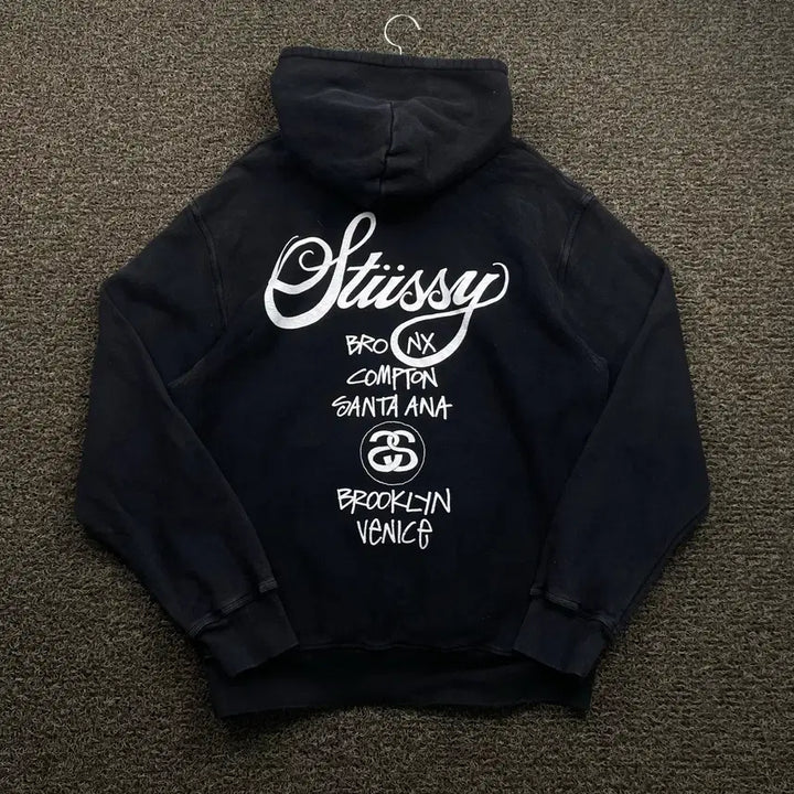 [BUNJANG] Stussy World Tour Black Hoodie / 스투시 월드투어 블랙 후드티