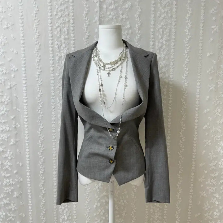 [BUNJANG] Vivienne Westwood Red Label Grey Long Collar Blazer Jacket Size 40 / 미사용 비비안웨스트우드 새상품 그레이 자켓 롱카라 블레이저 40 레드라벨