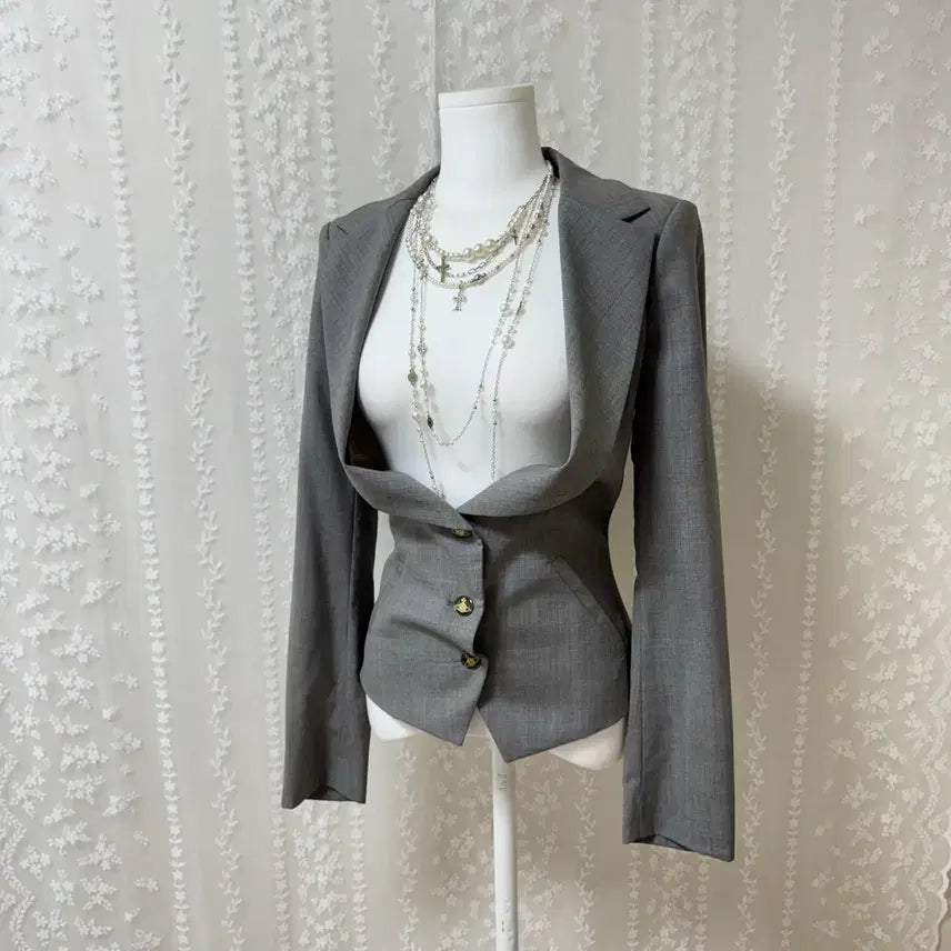 [BUNJANG] Vivienne Westwood Red Label Grey Long Collar Blazer Jacket Size 40 / 미사용 비비안웨스트우드 새상품 그레이 자켓 롱카라 블레이저 40 레드라벨