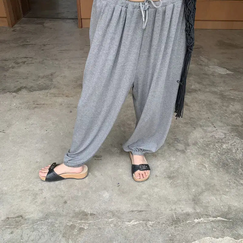 [BUNJANG] LONSLAN Tapered Drawstring Casual Pants Grey / LONSLAN 론슬란 테이퍼드 드로스트링 캐주얼 팬츠 그레이