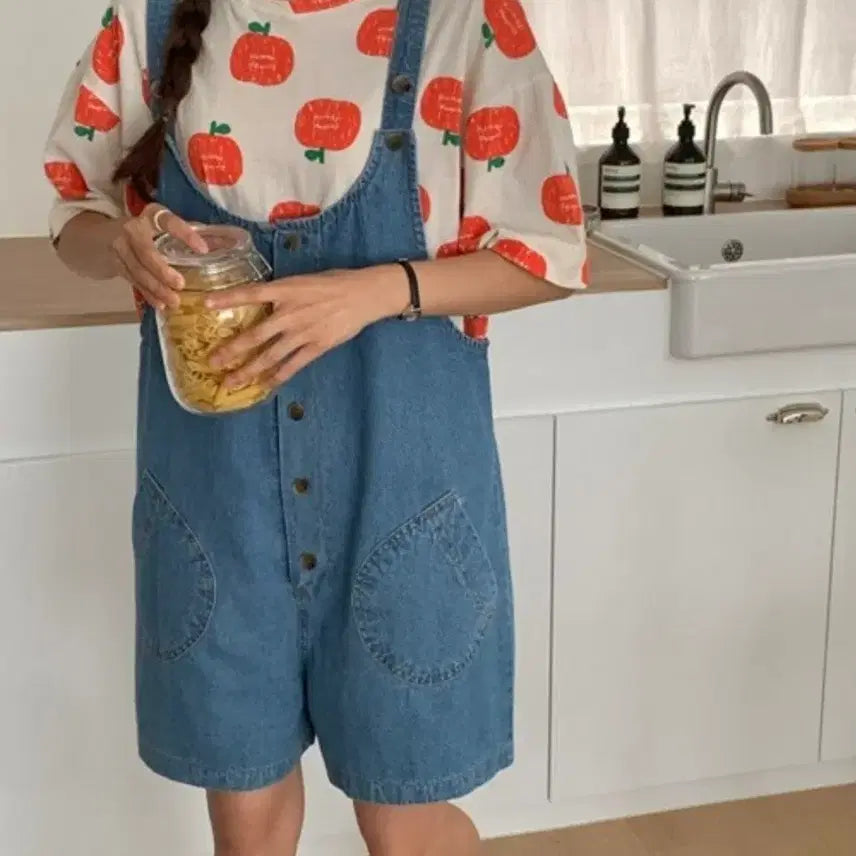 [BUNJANG] Denim Overall Shorts - Dark Wash / 멜빵 청반바지 진청