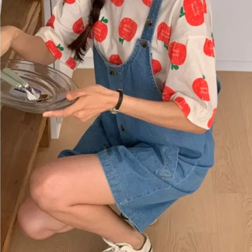[BUNJANG] Denim Overall Shorts - Dark Wash / 멜빵 청반바지 진청