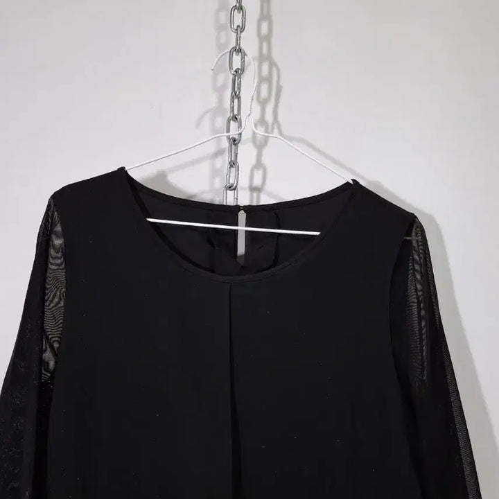 [BUNJANG] Black See-Through Sleeve Long Shirt / 블랙 시스루 소매 롱셔츠