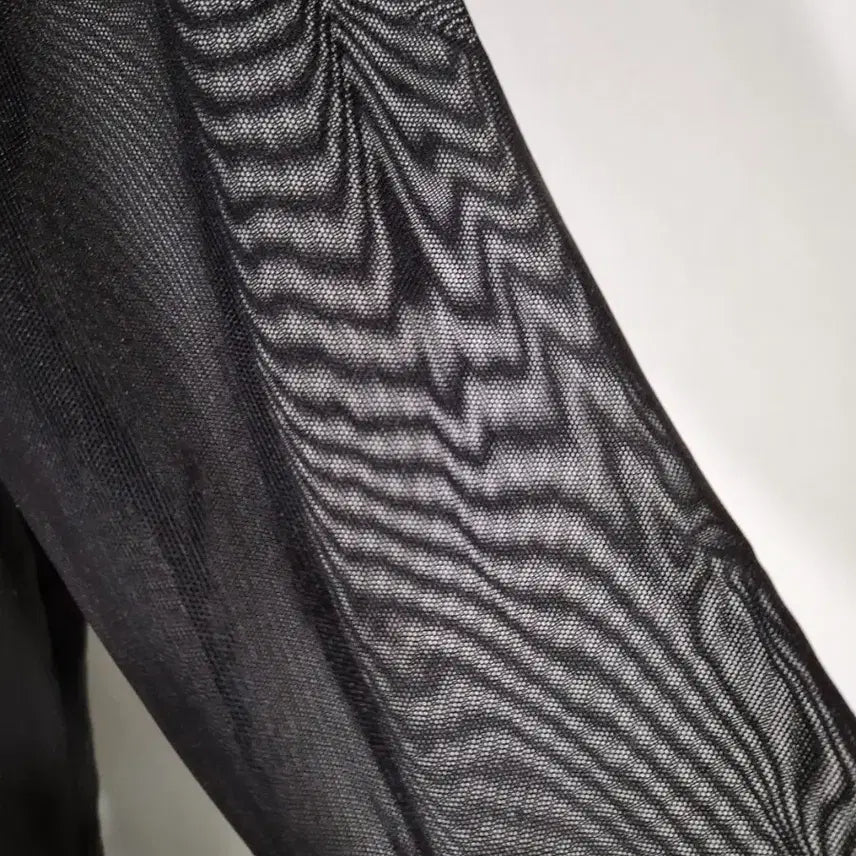 [BUNJANG] Black See-Through Sleeve Long Shirt / 블랙 시스루 소매 롱셔츠