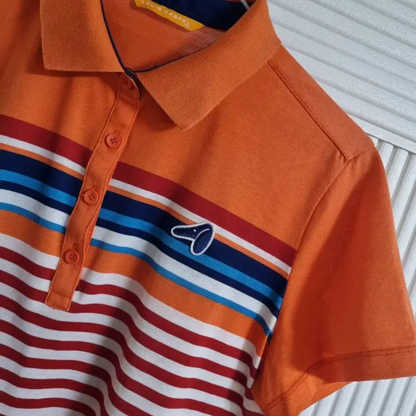 [BUNJANG] Louis Castel Orange Stripe Short Sleeve Polo T-Shirt Size 95 / 루이까스텔 오렌지 스트라이프 반팔 폴로티사이즈95