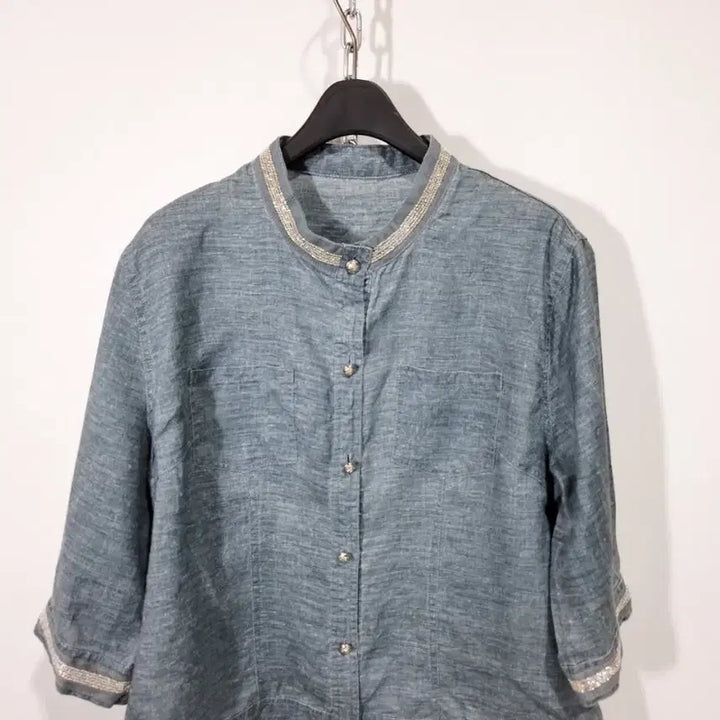 [BUNJANG] Linen Stand Collar 7/10 Sleeve Jacket / 린넨 스탠드 칼라 7부 자켓